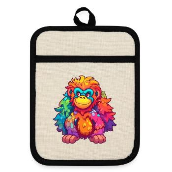 Orang-Utan Bunte Aquarell-Karikatur Kawaii Anima - Topflappen mit Gummirückseite - Leinen/Schwarz  - Vorne