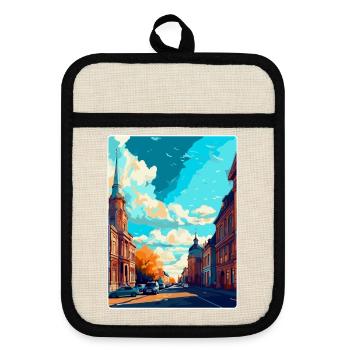Lodz Pologne Affiche de voyage vintage WPA Art Souvenir - Maniques avec dos en caoutchouc - lin/noir  - Devant