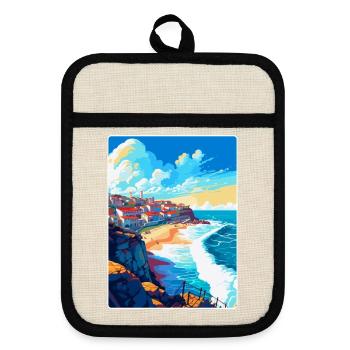 Nazare Portugal Vintage Reiseplakat Souvenir WPA - Topflappen mit Gummirückseite - Leinen/Schwarz  - Vorne