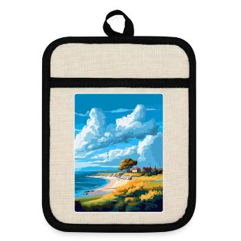 Gotland Suède Affiche de voyage vintage Souvenir WPA - Maniques avec dos en caoutchouc - lin/noir  - Devant
