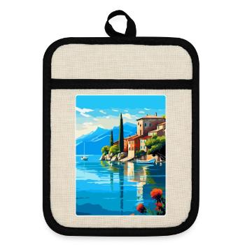 Lac de Garde Italie Affiche de voyage vintage souvenir - Maniques avec dos en caoutchouc - lin/noir  - Devant