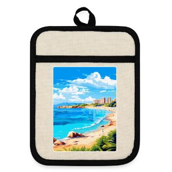Cala Milor Espagne Affiche de voyage vintage souvenir - Maniques avec dos en caoutchouc - lin/noir  - Devant