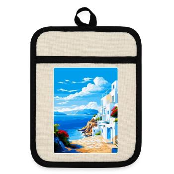 Milos Grèce Vintage Affiche de voyage WPA Souvenir - Maniques avec dos en caoutchouc - lin/noir  - Devant