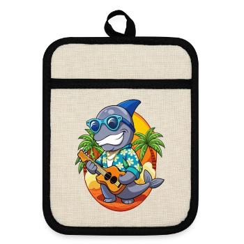Lustige Robbe Sommer Strand Sonnenbrille Hawaiianisch - Topflappen mit Gummirückseite - Leinen/Schwarz  - Vorne