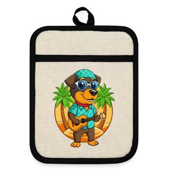 Lustige Rottweiler Hund Sommer Strand Sonnenbrille - Topflappen mit Gummirückseite - Leinen/Schwarz  - Vorne
