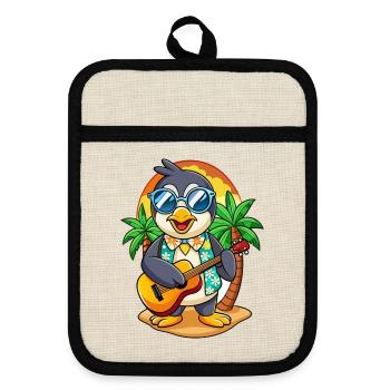 Lustige Pinguin Sommer Strand Sonnenbrille Hawaiianisch - Topflappen mit Gummirückseite - Leinen/Schwarz  - Vorne