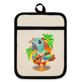 Drôle de perroquet d’été plage lunettes de soleil hawaïenne - Maniques avec dos en caoutchouc - lin/noir  - Devant