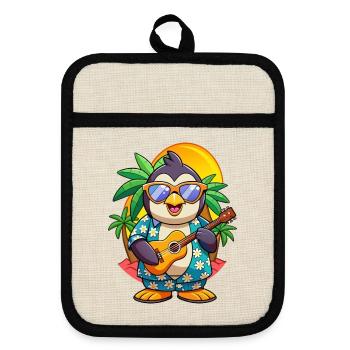 Lustige Pinguin Sommer Strand Sonnenbrille Hawaiianisch - Topflappen mit Gummirückseite - Leinen/Schwarz  - Vorne