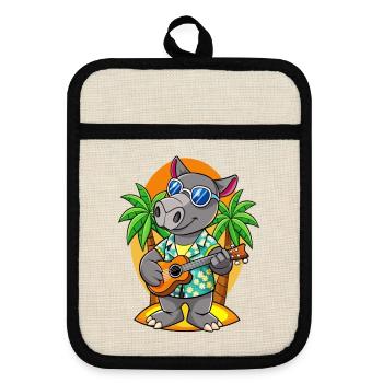 Lustige Tapir Sommer Strand Sonnenbrille Hawaiianisch - Topflappen mit Gummirückseite - Leinen/Schwarz  - Vorne