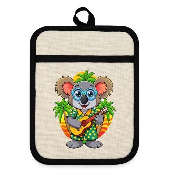 Lustige Koala Sommer Strand Sonnenbrille Hawaiianisch - Topflappen mit Gummirückseite - Leinen/Schwarz  - Vorne