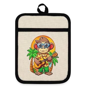 Lustige Affe Cartoon Sommer Strand Sonnenbrille - Topflappen mit Gummirückseite - Leinen/Schwarz  - Vorne