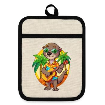 Drôle Otter Cartoon Summer Beach Lunettes de soleil Guitare - Maniques avec dos en caoutchouc - lin/noir  - Devant