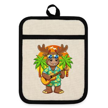 Funny Moose Cartoon Summer Beach Sunglasses Guitar - Pot holders with rubber back - linen/black  - Front