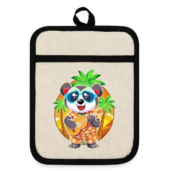 Lustige Panda Cartoon Sommer Strand Sonnenbrille Gitarre - Topflappen mit Gummirückseite - Leinen/Schwarz  - Vorne