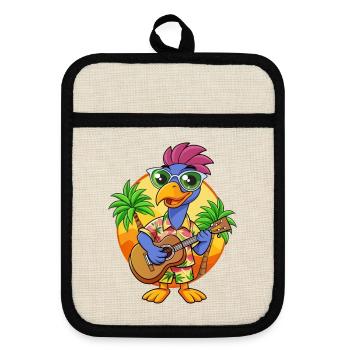 Funny Emu Cartoon Summer Beach Sunglasses Guitar - Pot holders with rubber back - linen/black  - Front