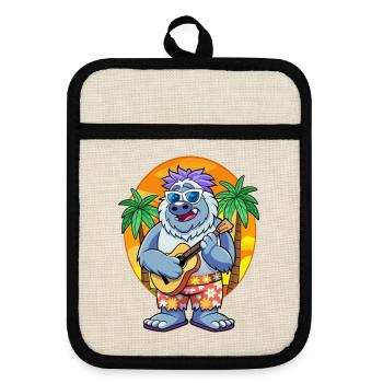 Lustige Yeti Cartoon Sommer Strand Sonnenbrille Gitarre - Topflappen mit Gummirückseite - Leinen/Schwarz  - Vorne