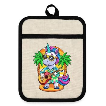 Funny Unicorn Cartoon Summer Beach Sunglasses - Pot holders with rubber back - linen/black  - Front