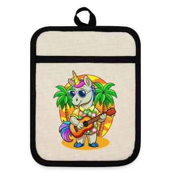 Funny Unicorn Cartoon Summer Beach Sunglasses - Pot holders with rubber back - linen/black  - Front