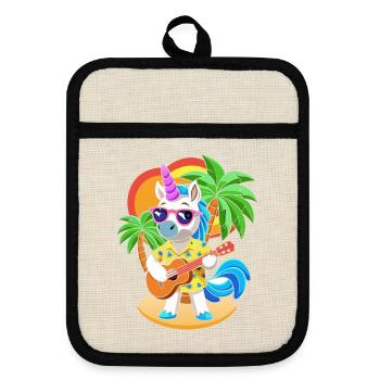 Funny Unicorn Cartoon Summer Beach Sunglasses - Pot holders with rubber back - linen/black  - Front