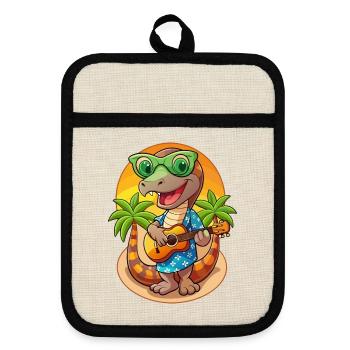 Funny Snake Cartoon Summer Beach Sunglasses Guitar - Pot holders with rubber back - linen/black  - Front