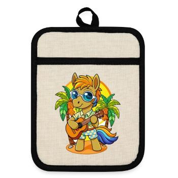 Drôle Pony Dessin Animé Plage D’été Lunettes De Soleil Guitare - Maniques avec dos en caoutchouc - lin/noir  - Devant