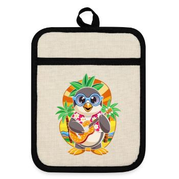 Lustige Pinguin Cartoon Sommer Strand Sonnenbrille - Topflappen mit Gummirückseite - Leinen/Schwarz  - Vorne