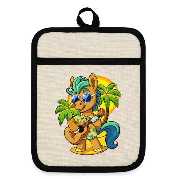 Drôle Pony Dessin Animé Plage D’été Lunettes De Soleil Guitare - Maniques avec dos en caoutchouc - lin/noir  - Devant