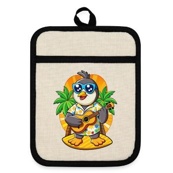 Lustige Pinguin Cartoon Sommer Strand Sonnenbrille - Topflappen mit Gummirückseite - Leinen/Schwarz  - Vorne