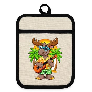 Funny Moose Cartoon Summer Beach Sunglasses Guitar - Pot holders with rubber back - linen/black  - Front