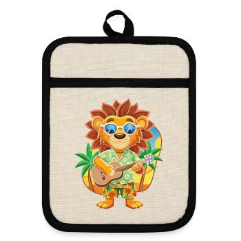 Funny Lion Cartoon Summer Beach Sunglasses Guitar - Pot holders with rubber back - linen/black  - Front