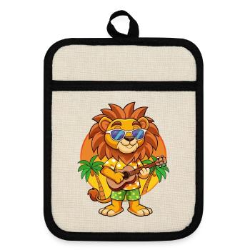 Funny Lion Cartoon Summer Beach Sunglasses Guitar - Pot holders with rubber back - linen/black  - Front