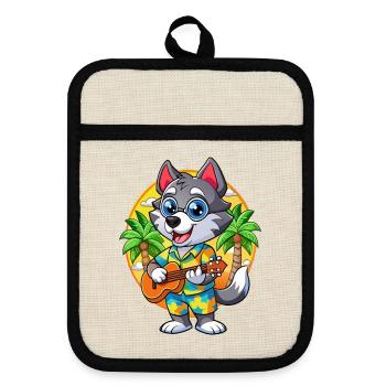 Lustige Husky Hund Cartoon Sommer Strand Sonnenbrille - Topflappen mit Gummirückseite - Leinen/Schwarz  - Vorne