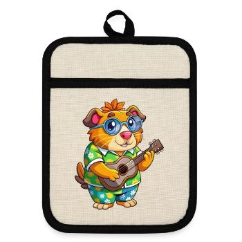 Funny Guinea Pig Cartoon Summer Beach Sunglasses - Pot holders with rubber back - linen/black  - Front
