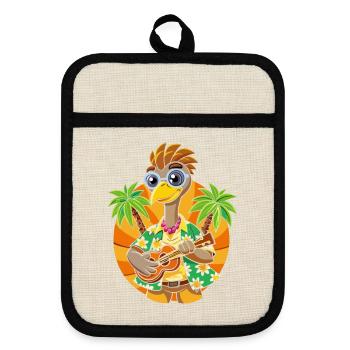 Funny Emu Cartoon Summer Beach Sunglasses Guitar - Pot holders with rubber back - linen/black  - Front