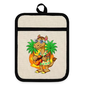 Lustige Kamel Cartoon Sommer Strand Sonnenbrille Gitarre - Topflappen mit Gummirückseite - Leinen/Schwarz  - Vorne