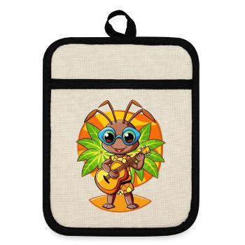Lustige Ameise Cartoon Sommer Strand Sonnenbrille Gitarre - Topflappen mit Gummirückseite - Leinen/Schwarz  - Vorne