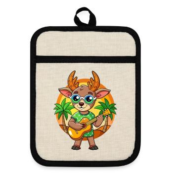 Funny Antelope Cartoon Summer Beach Sunglasses - Pot holders with rubber back - linen/black  - Front