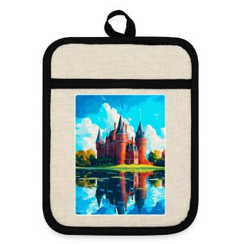 De Haar Castle Netherlands Vintage Travel Poster - Pot holders with rubber back - linen/black  - Front