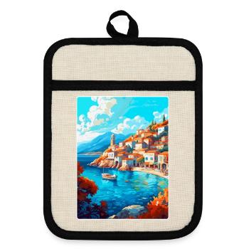 Hydra Grèce Vintage Voyage Poster WPA Souvenir - Maniques avec dos en caoutchouc - lin/noir  - Devant