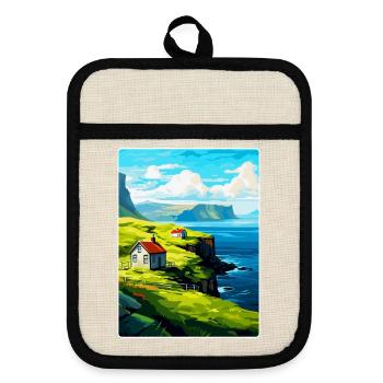 Faroe Islands Denmark Vintage Travel Poster WPA - Pot holders with rubber back - linen/black  - Front