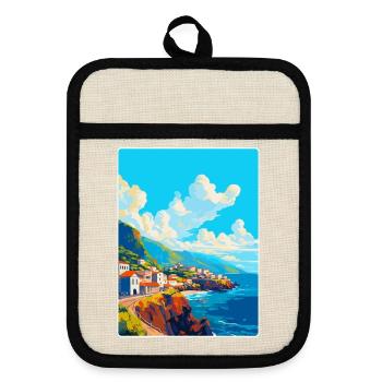 Madeira Portugal Vintage Travel Poster Souvenir - Pot holders with rubber back - linen/black  - Front