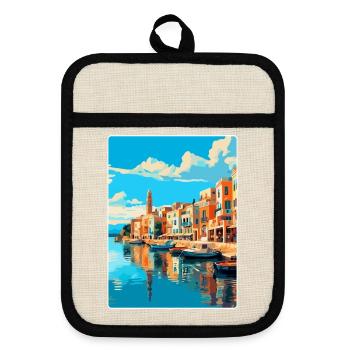Rethymno Griechenland Vintage Reiseplakat Souvenir WPA - Topflappen mit Gummirückseite - Leinen/Schwarz  - Vorne