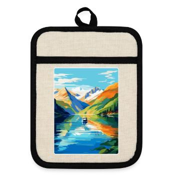 The Fjords Norway Vintage Travel Poster Souvenir - Pot holders with rubber back - linen/black  - Front