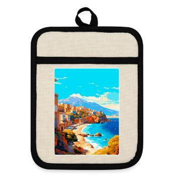 Crete Greece Vintage Travel Poster WPA Souvenir - Pot holders with rubber back - linen/black  - Front