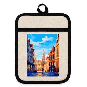 Brussels Belgium Vintage Travel Poster Souvenir - Pot holders with rubber back - linen/black  - Front