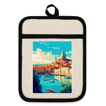Marseille Frankreich Vintage Reiseplakat Souvenir - Topflappen mit Gummirückseite - Leinen/Schwarz  - Vorne