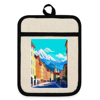 Innsbruck Austria Vintage Travel Poster Souvenir - Pot holders with rubber back - linen/black  - Front