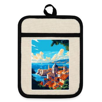 Dubrovnik Kroatien Vintage Reiseplakat Souvenir - Topflappen mit Gummirückseite - Leinen/Schwarz  - Vorne