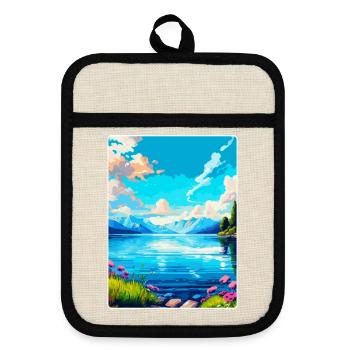 Lac Léman Suisse France Affiche de voyage WPA - Maniques avec dos en caoutchouc - lin/noir  - Devant