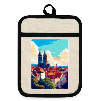 Brünn Tschechische Republik Vintage Reiseplakat Souvenir - Topflappen mit Gummirückseite - Leinen/Schwarz  - Vorne